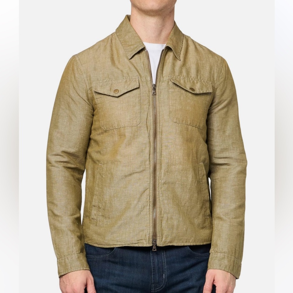 John varvatos Santiago shirt jacket Olive Green Linen bomber Medium sizeโ 50